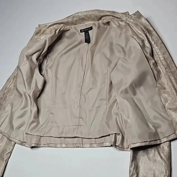 INC International Concepts Faux Snakeskin Beige Ruffle Puff Sleeve Jacket - Picture 9 of 16